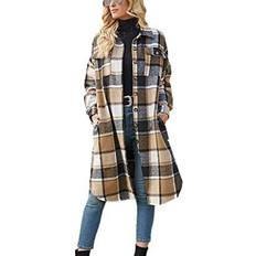 XXXS Jackets Women's Casual Lapel Button Down Long Plaid Shirt Coat Tartan Shacket Jacket