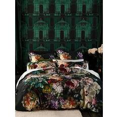 Mm Linen Fiori Thread Count Duvet Cover Black, Green