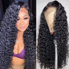 Hair Products Aisi 4x4 Deep Wave Lace Front Wig 18 inch Natural Color