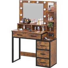 Black - Glasses Dressing Tables Tiptiper Vanity with 10 Light Bulbs Dressing Table 15.8x36.3"