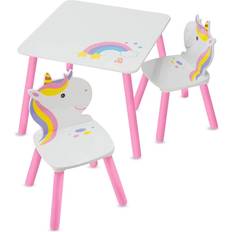 Table with two chairs Hearth Song Kid's Rainbow Unicorn Table & Two Chairs Playroom Furniture Set