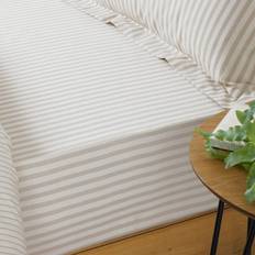 The Linen Yard Stripe Cotton Fitted Cream Bed Sheet Natural