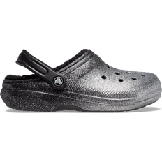 Silver - Women Outdoor Slippers Crocs Classic Glitter Lined Clog - Black/Silver