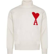 Knitted Sweaters - Unisex Ami Paris Ami De Coeur Funnel Neck Sweater Unisex - Off White/Red