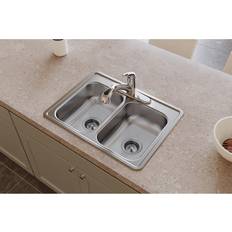 Elkay Dayton Drop-In 25-in 19-in Satin Double Equal Bowl 1-Hole
