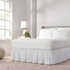White Valance Sheets Easy Fit Pom Pom Valance Sheet White (203.2x152.4cm)