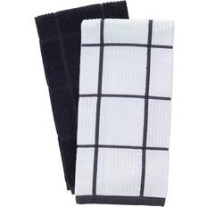 Black Kitchen Towels T-fal Solid And Check Parquet Two Pack Kitchen Towel Black, Gray