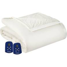 Micro Flannel Ultra Velvet Heated Blankets Beige, White (228.6x228.6cm)