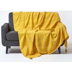 Yellow Blankets Homescapes Cotton Rajput Ribbed Sunshine Blankets Orange, Yellow