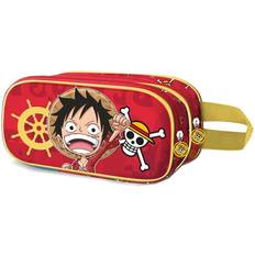 Rouge Trousses à crayons One piece Luffy 3D Dubbelt Pennfodral