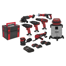 Conjuntos Sealey CP20VCOMBO4 20V 2x2.0Ah 1x3.0Ah 1x4.0Ah Cordless Tool Combo 8pc Kit