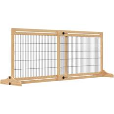 Pets Pawhut Adjustable Wooden Pet Gate with 3 Panels Natural