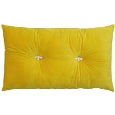 Bee Embroidered Buttoned Velvet Complete Decoration Pillows Yellow