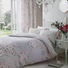 Catherine Lansfield Canterbury Floral Easy Care Duvet Cover Grey, Silver, Pink