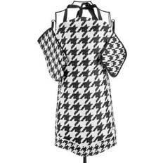 Mia Houndstooth Apron Pot Holders White, Black