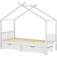 vidaXL Solid Pine Wood Kids Bed Frame with Drawers White Base