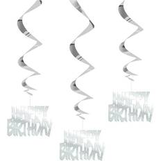 Unique Party 62940 Hanging Swirl Silver Happy Birthday Decorations, Pack of 3