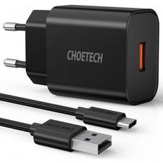 Usb typ c laddare Choetech Quick Charge 3.0 18W 3A USB Väggladdare USB USB Typ C-kabel Svart (Q5003)