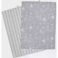 Catherine Lansfield Meadowsweet Floral Set 2 Kitchen Towel Grey