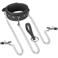 Schwarz Brustklammern Silicone Collar, Leash and Nipple Clamps