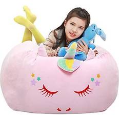 Pink Beanbags Unicorn Stuffed Animal Toy Storage, Kids Bean Bag Chair Cover