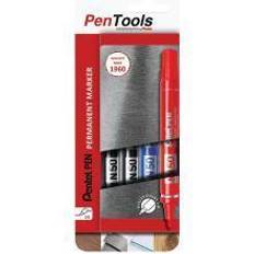 Pentel PenTools N50 Permanent markör, robust rund spets (3,0 mm linje) för permanenta markeringar, 4 stycken – blandade färger