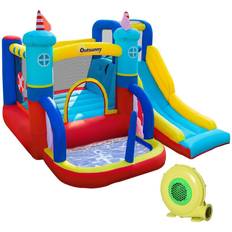 4 in 1 Kids Sailboat Style Bouncy Castle with Slide Pool Trampoline & Climbing Wall