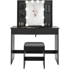 Black vanity desk Usikey Vanity Desk with Sliding Mirror Black Dressing Table 15.7x39.4"