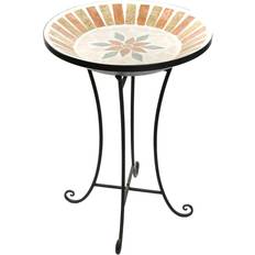 Garden Ornaments on sale Alpine Corporation 25 H Mosaic Birdbath with Metal Stand, Tan/Beige