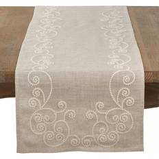 Linen Tablecloths Saro Lifestyle Swirl Embroidered Tablecloth Natural (182.9x40.6)