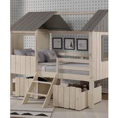 Beige Bed Accessories Donco kids Beige Rustic Sand Full House Low Loft Bed with Dual Bed Drawers