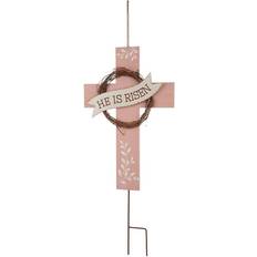 Iron Easter Decorations GlitzHome Cross Yard Stake Pink Easter Decoration 32"