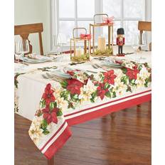 Elrene Home Fashions Poinsettia Holiday Tablecloth Green, White, Red