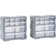 vidaXL 2x Multi-drawer Organisers with 12 Drawers Tool Storage Cabinet Unit