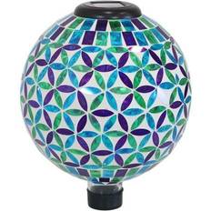 Sunnydaze Blue Cool Blooms Glass Mosaic Gazing Globe with Solar