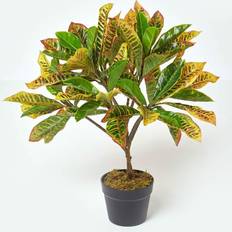 Black Artificial Plants Homescapes Green Rushfoil' Croton with Pot Artificial Plant