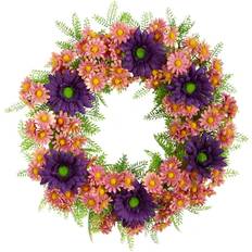 Purple Flowers Nearly Natural 21" Mixed Daisy Wreath