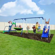 SportsPower Mountain View Metal Swing, Slide and Trampoline Set