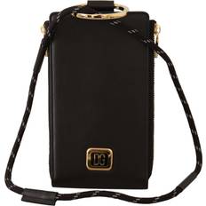 Dolce & Gabbana Black Leather Logo Plaque Neck Strap Card Coin Wallet