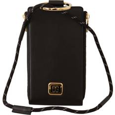 Dolce & Gabbana Læder Logo Plaque Neck Strap Sort