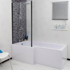 Freestanding Bathtubs Bathroom l Shape Bath Black Shower Screen Front End Panel White 1600mm