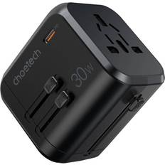 GaN 30W PD 1x USB-C och 3x USB-A reseadapter US/UK/EU/AU