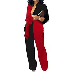 3XL - Slim Jumpsuits & Overalls SeNight Women Elegant Long Sleeve Sexy V Neck Casual Long Wide Leg Pants with Pockets Belt