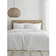 Catherine Lansfield Seersucker Set Duvet Cover Natural, White (200x220cm)
