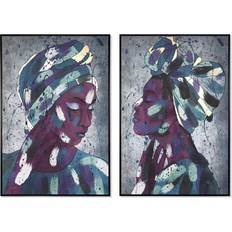 Violet Décorations Murales Dkd Home Decor Colonial African Woman Painting 83 x 4.5 x 122.5 cm Set of 2 Art encadré