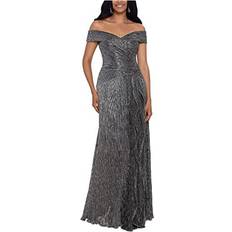 Off-The-Shoulder Metallic-Knit Gown