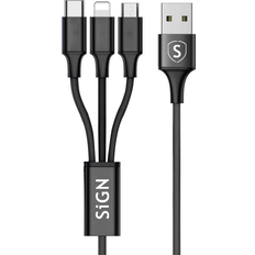 SiGN 3-i-1-kabel 0,25 m, Lyn, Micro-USB