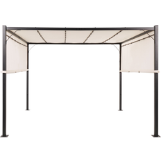 Beliani Paviljonger & Tillbehör Beliani Pergola Beige Stål 310 Tygskärm Metallram Solar LED-lampor