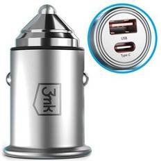 3mk Oplader Batterier & Opladere 3mk Hyper Car Charger 30W USB-C PC3.0, USB-A QC4.0 Silver