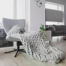 Blød plaid Blød og bekvem strikket Tæppe Grå (200x180cm)